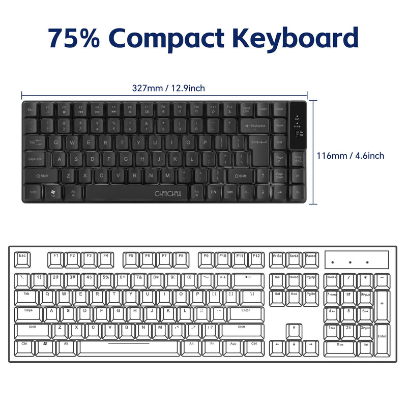 Wireless Keyboard, Rechargeable Mini Quiet Keyboard, Thin Tenkeyless | 87 Key RGB Backlit, Small Compact Keyboard, Light Up Mechanical Feel Keyboard for Xbox PS4 PS5 PC Laptop Gamer Black