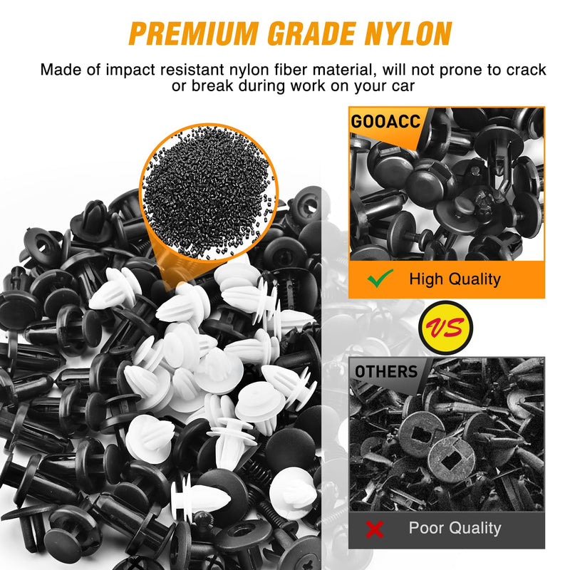 GOOACC 120PCS Car Bumper Push Retainer Clips & Nylon Fasteners Rivet Kit 6mm 7.6mm 8mm 8.8mm 10mm Door Trim Panel Clips, 5PC Fastener Remover 120 Clips + 5 Tools
