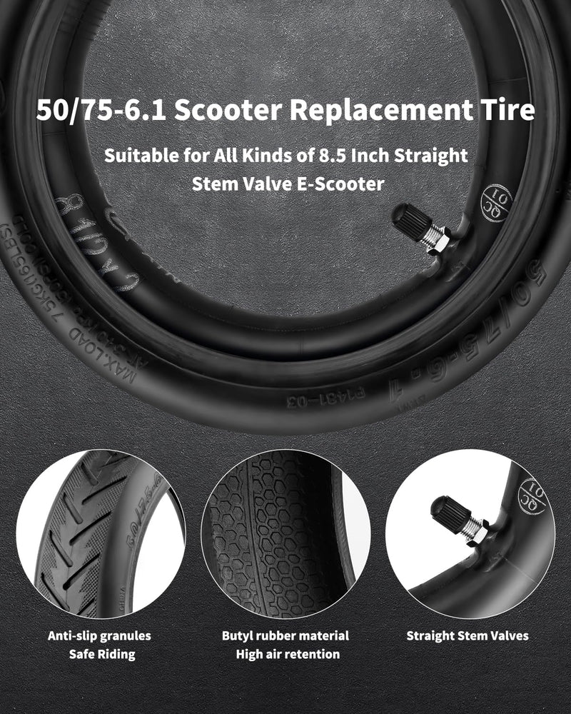 8.5 Tire Tube 50/75-6.1 Scooter Tire Replacement for Gorax/Xiaomi Electric Scooter,8.5 Inner Tyre, Thickened 8.5x2 Front Rear Pneumatic Tire and Tubes（1 Set） 50/75-6.1 Tire&Tube Non-slip 1Set