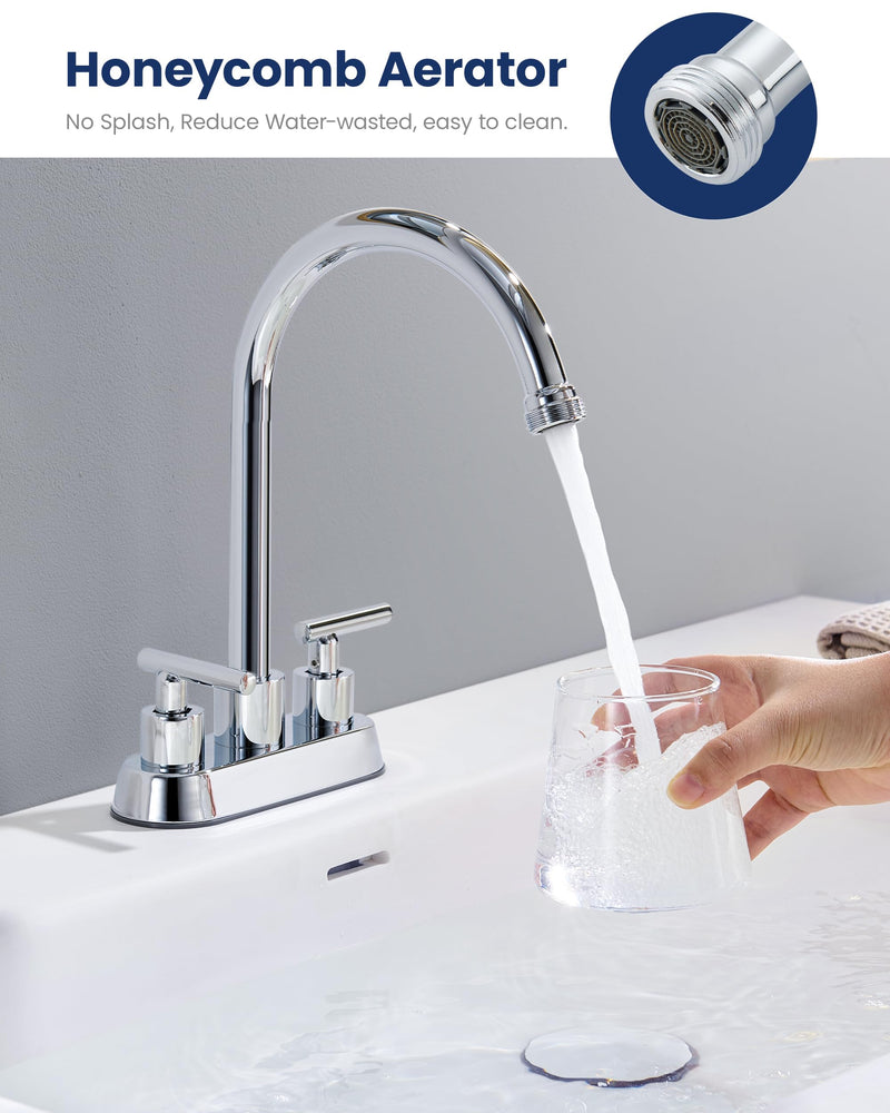4 Inch Centerset Laundry Faucet, 2 or 3 Hole Deck Mount, Chrome Utility Sink Faucet with 360° Swivel Spout and 3/4'' Thread End Garden Hose Adapter