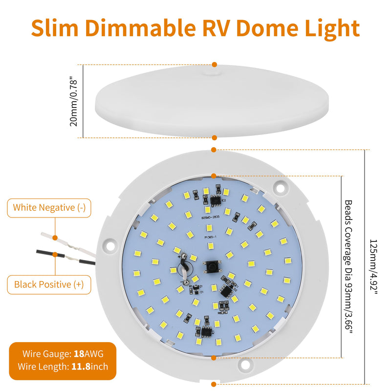 RV Lights Interior, 5 Inch RV LED Ceiling Puck Light Dimmable 12 Volt LED Lights, 12V RV Puck Lights Led 4.5W Milky Frosted RV Ceiling Dome Light for Camper Van Trailer Boat 5 Pack, Cool White 5500-6500K