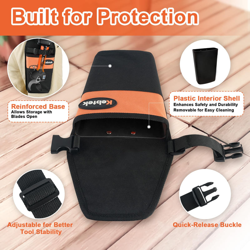 Kebtek Pruner Holster with Belt, Quick-Access Tool Pouch for Pruning Shears, Durable Design with Secure Buckle and Reinforced Liner for Easy Garden & Orchard Work