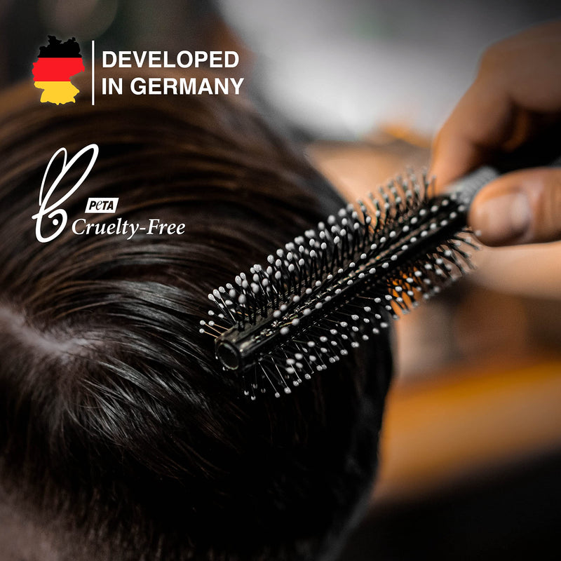 Charlemagne Round Hair Brush for Men - Blow Drying Roller Brush | Tames Frizz & Shapes Curls or Waves - Adds Volume During Styling, Salon-Quality Finish