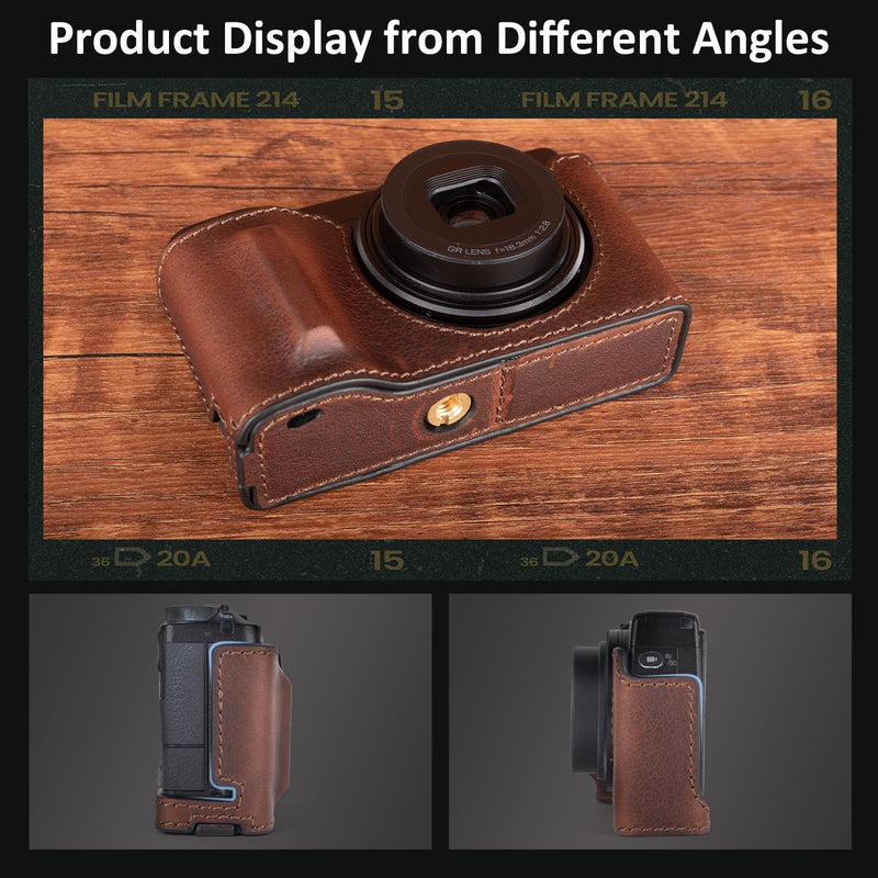 MUZIRI KINOKOO Genuine Leather Case for Ricoh GR IV/GR III/GR III X | Protective Case for GR IV/GR III/GR IIIX Camera,with Opening Bottom and Hand Grip Design,with Screw for Tripod Mounted -Brown Brown