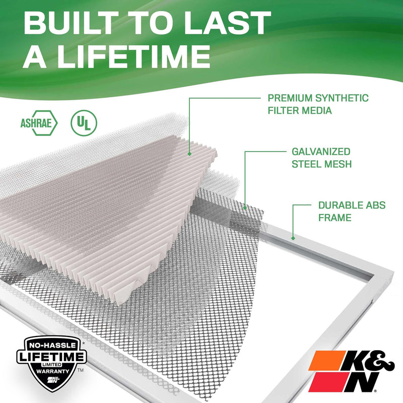 K&N 10x20x1 HVAC Furnace Air Filter, Lasts a Lifetime, Washable, Merv 11, the Last HVAC Filter You Will Ever Buy, Breathe Safely at Home or in the Office, HVC-11020 11" x 20" x 1"