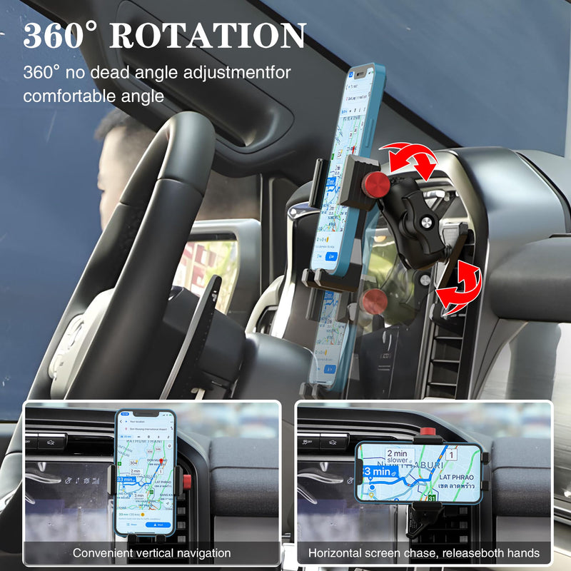 EASEORD Aluminum Vent Phone Mount Compatible with Ford F150 (2021-2026) | 2023-2026 Super Duty, 2022-2026 F150 Lightning XL & PRO|No Shake, No Block Airflow,360 Rotation for iPhone,Android&All Phones