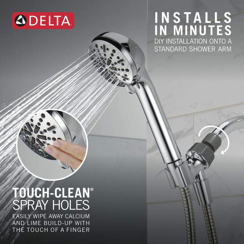 Delta Faucet 4-Spray Handheld Shower Head, Chrome Shower Head with Hose, Showerheads & Handheld Showers, Handheld Shower Heads, Detachable Shower Head, Hand Shower 1.75 GPM, Chrome 75413
