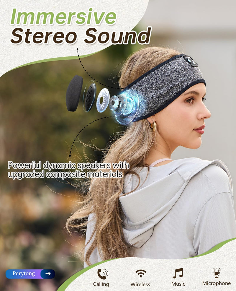 Sleep Headphones Headband - Sleeping Headphones for Side Sleepers - Music Headphones Comfortable Headband with Ultra-Thin HD Stereo Speaker for Workout Running Cool Gadgets Unique Gifts Blackgray white