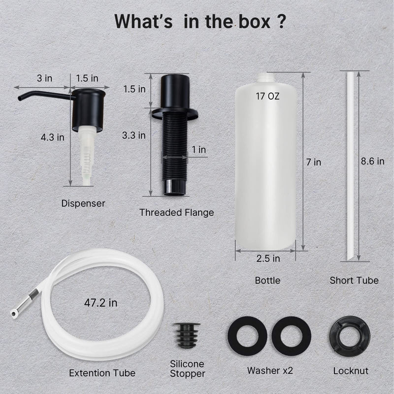 Built-in Soap Dispenser for Kitchen Sink, Soap Dispenser Pump Set with 17oz Bottle and 47.2-inch Extension Tube Kit for Dish Detergent - Black