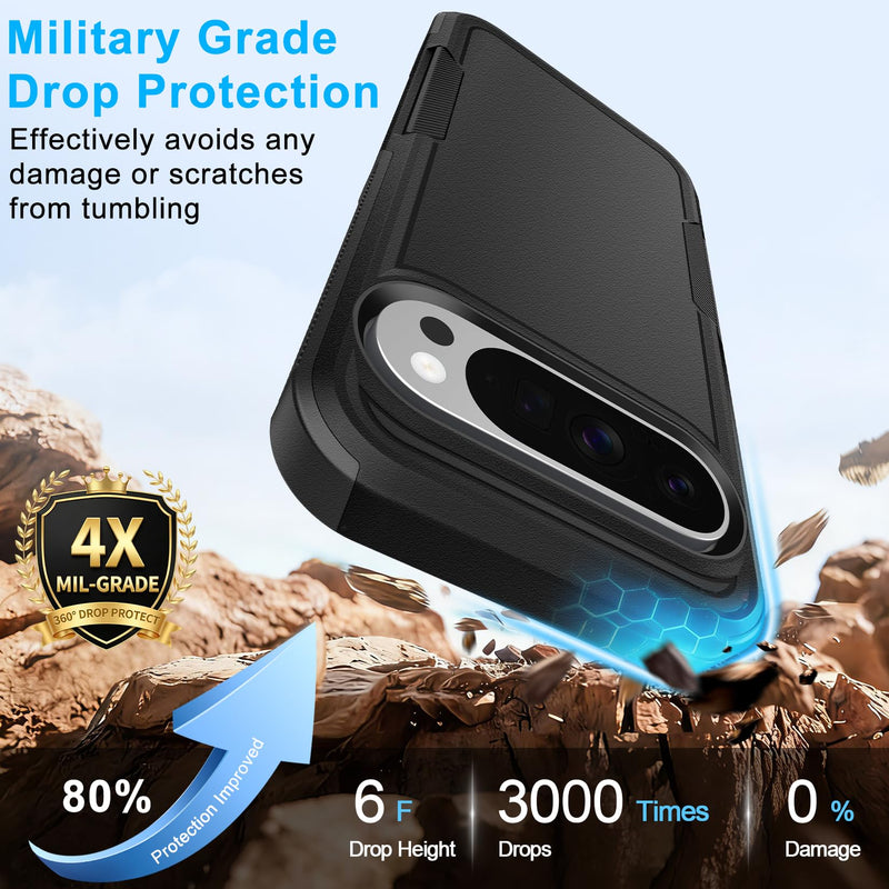 2 in 1 Case for Google Pixel 9 10 Pro with Belt Clip Defender, Heavy Duty Shockproof Holster with 360 Rotating Kickstand