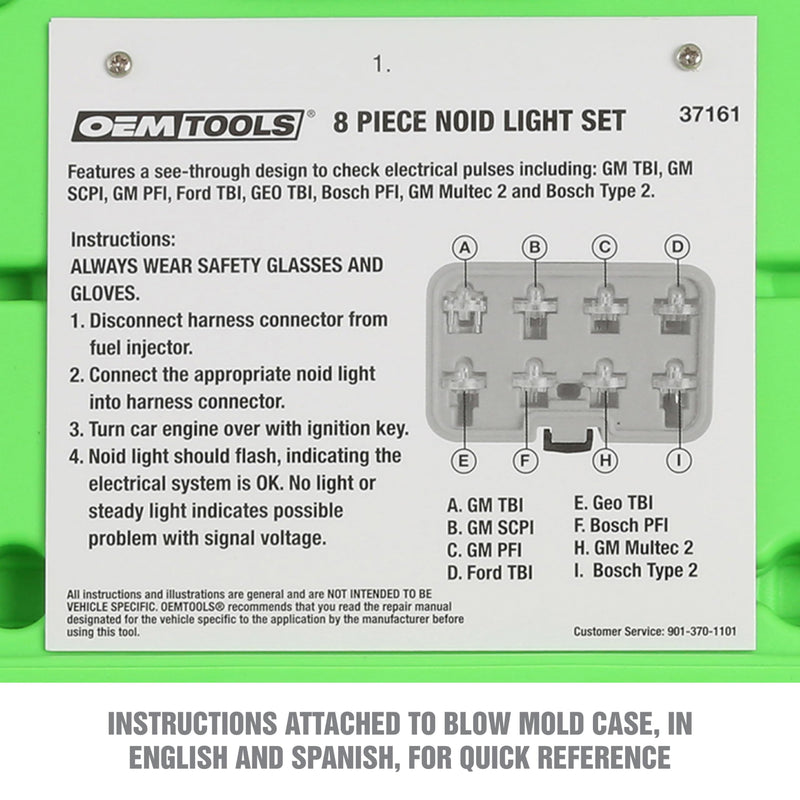 OEMTOOLS 37161 Noid Light Set, 8-Piece, Diagnose Issues in Any Automobile’s Ignition or Fuel Injection Systems, Work with Nearly Every Modern Car, Mechanics’ Tools, Come with Carrying Case