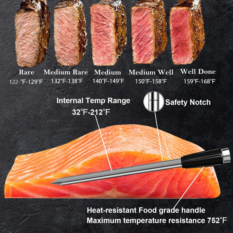 Wireless Meat Thermometer Digital for Cooking and Grilling - 2 Ultra-Thin Probe, 800FT Long Range Bluetooth Smart Meat Thermometer, Food Thermometer for BBQ, Oven Safe, Kitchen, Rotisserie,Smoker