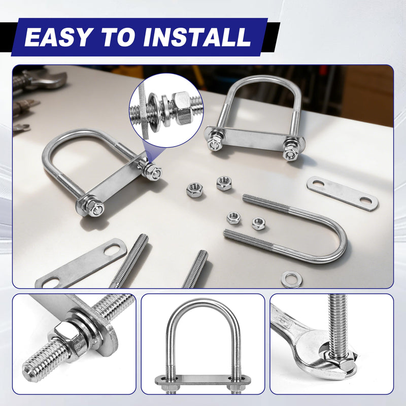 4 Sets M10 U Bolts 2-1/2 Inch Wide, 3/8" x 2-1/2"W x 5" L 304 Stainless Steel U Bolt Heavy Duty for Boat Trailer with Nuts, Bolt Plate and Washers (4, M10 x 65mm x 136mm) 4