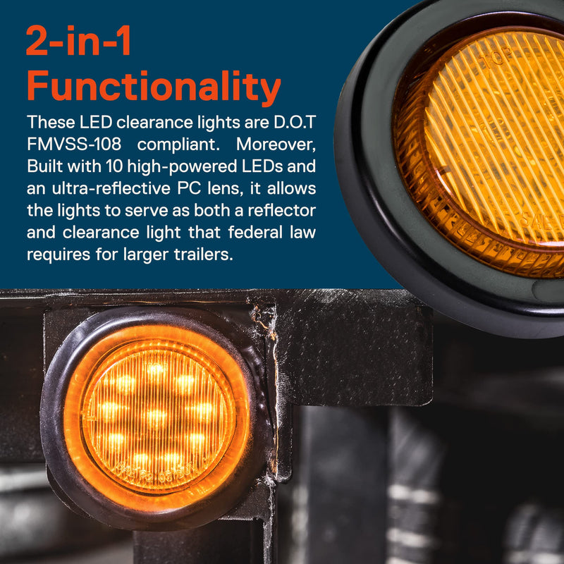 TRUE MODS 2pc 2" 12V Amber Round LED Clearance Side Marker Lights [DOT FMVSS 108] [SAE P2] [Reflector Lens] [Grommet & Plugs] [Flush-Mount] [Waterproof IP67] for Boat Trailer Semi Truck RV Peterbilt 2 Pack
