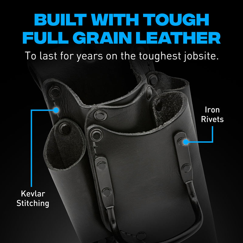 OX Tools Leather Tool Pouch with Hammer Holder and Kevlar Stitching - Tool Organizer with Durable Top-Grain Leather Hammer Holder for Belt - Porta Martillos De Construccion