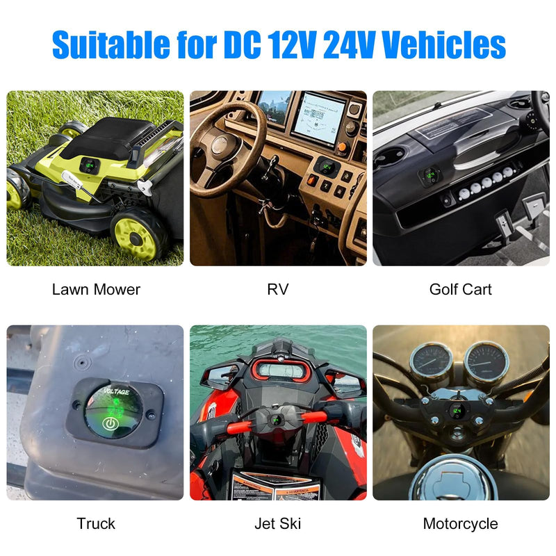 Linkstyle Voltmeter 12V 24V, Digital Display Voltage Gauge 12V, Waterproof Volt Meter Gauge, Battery Capacity Voltage Meter Green