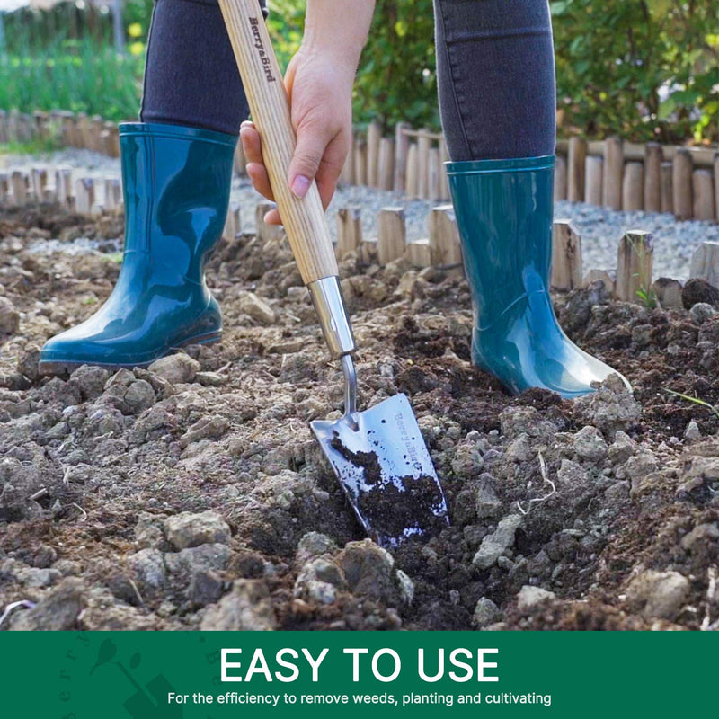 Berry&Bird Garden Trowel with Long Handle, 23.43in Stainless Steel Short Shovel with Wood Handled for Digging, Gardening, Transplanting, Planting and Weeding 23.43 inches Long Hand Trowel
