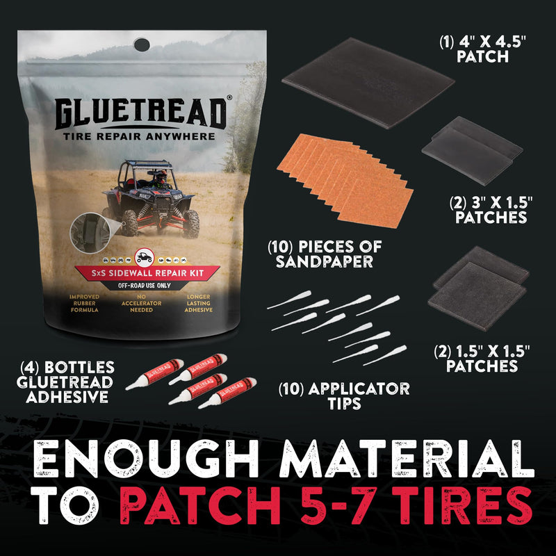 GlueTread SxS UTV Tire Sidewall Repair Kit | Emergency Tire Repair No Need to Remove Tire | Off-Road Sidewall Tire Repair Kit | Improved Rubber Formula No Accelerator Needed 10 Minutes Curing Time