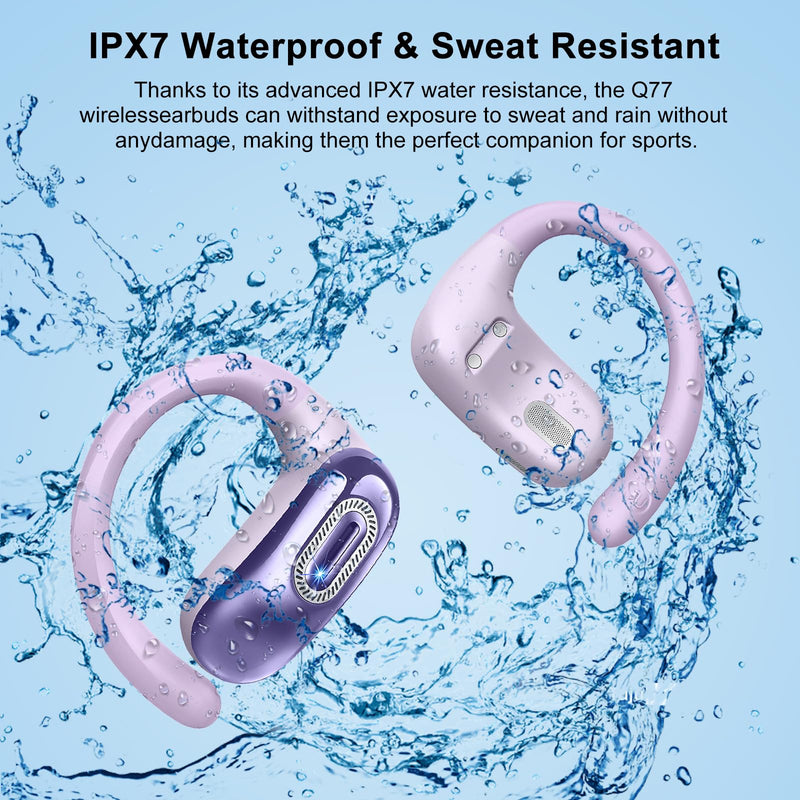 Open Ear Headphones, NEW Over Ear Earbuds with 4 ENC Noise-Canceling Mic | Ultra-Comfort Bone Conduction Earbuds, BT5.4, 50H HD Stereo, IPX7 Waterproof, Ergonomic Earhooks,Sports Ear Buds for Running Lavender