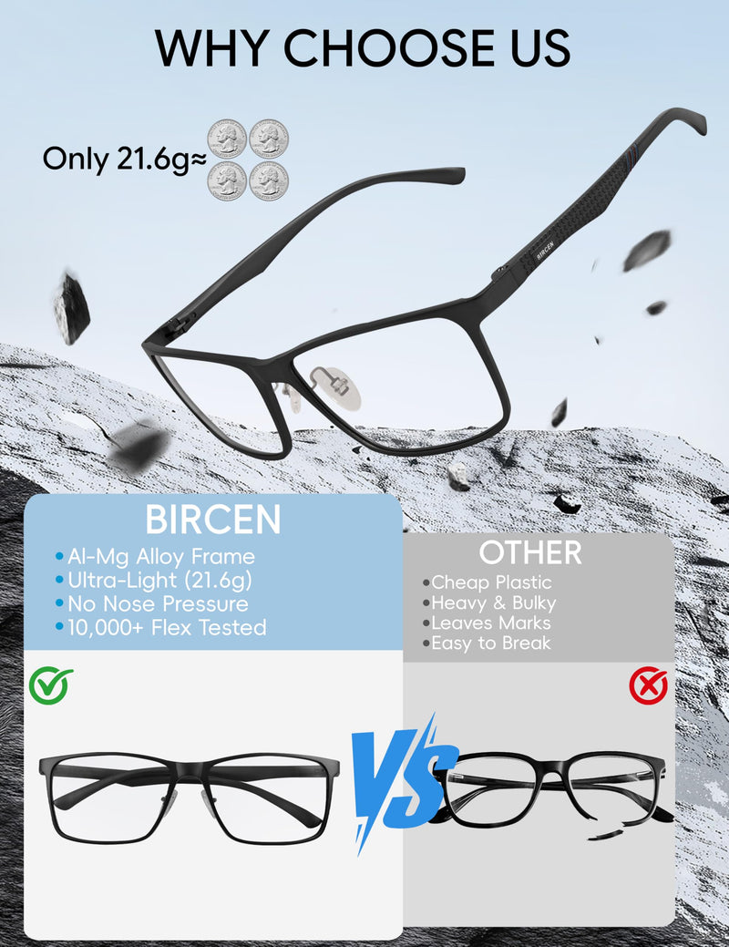 Mens Blue Light Glasses: Blocks Blue Light with Clear Lens | Help Reduce Eye Fatigue from Screen Time - Lightweight Al-Mg Frame Gaming Glasses Deliver Comfortable Wear for Work&Daily Use Black/Clarity Clarity