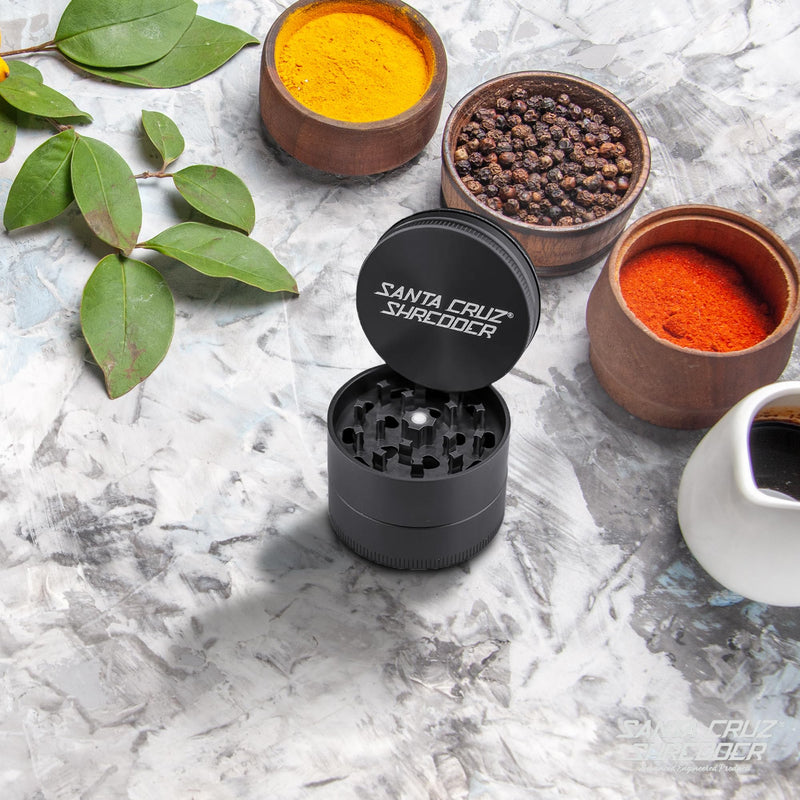 Santa Cruz Shredder Herb Grinder 3 Piece Medium 2 1/8" Superior Grip and Aluminium (Black) Black