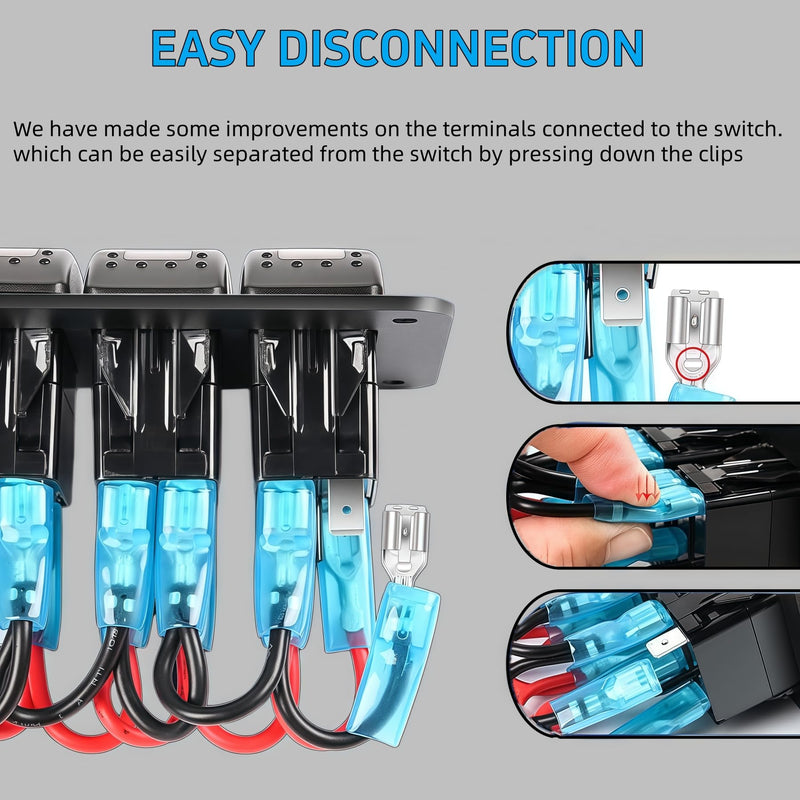 10 Gang Marine Rocker Switch Panel Waterproof, 12V 24V 5 Pin SPST Aluminum Boat Switch Control Panel LED Toggle Switch, ON Off Dash Switch Panel for Car RV ATV UTV Truck Campervan (Blue) Blue 10 Gang
