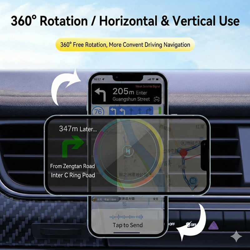 Wireless Car Charger with Semiconductor Cooling, Magnetic Phone Mount for iPhone 17/16/15/14/13 Series, 15W Fast Charging Car Holder with RGB Ambient Light, Auto-Aligning Vent Clip Mount