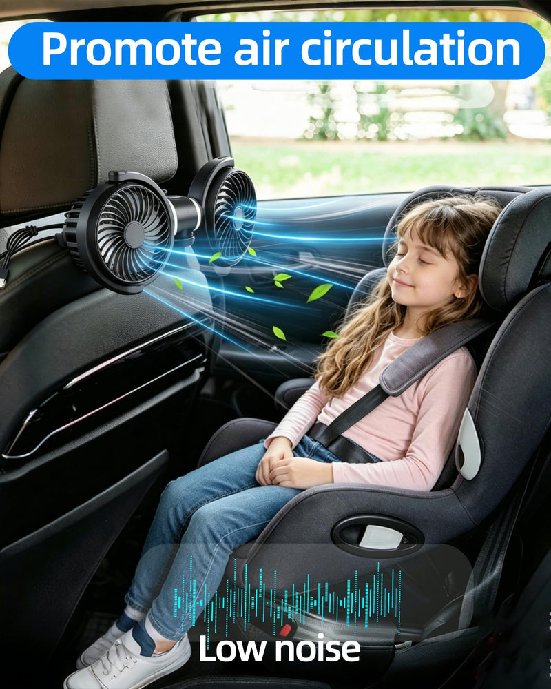 CONPEX Fan for Car Back Seat, Car Fan for Baby Rear Facing, Quiet Brushless Motor, 3-Settings, 360°Rotatable, 5a/2v Usb Carseat Fan for Vehicles Suv Rv