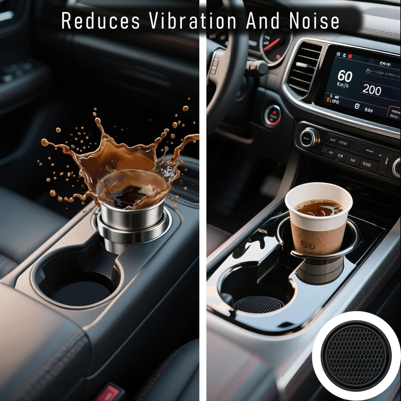 Car Cup Holder Coaster 4 Pack - Non Slip & Shockproof,Flexible PVC Rubber Insert for Car/Truck/SUV/Van (2.75"x0.2") Universal Fit Auto Cup Holders Accessories for Women and Man (Black) Black