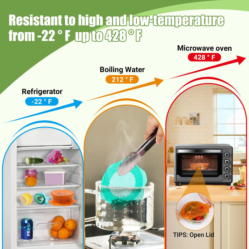 Silicone Stretch Lids for Food Storage in Fridge, Reusable Elastic Bowl Covers for Cup, Cans, Jars, Round & Rectangle Container, Food Grade Silicone Microwave Food Cover, Heat-Resistant, 6PCS 6 Pcs Colorful