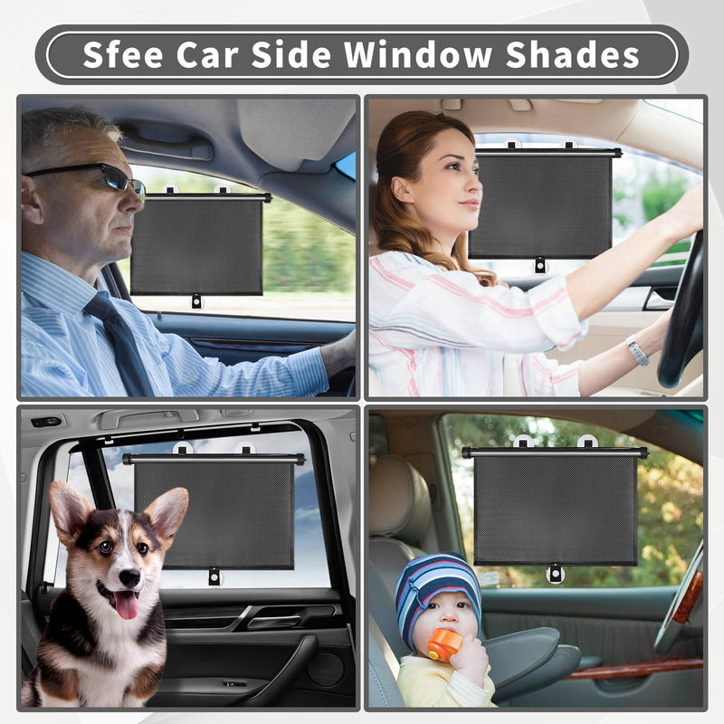 Sfee Car Window Shade for Side Windows, 2 Pack Sun Shade Retractable for Car Blocks Heat and UV Rays Glare Protection Roller Sunshade Visor for Baby, Kids, Pets, Passengers Black