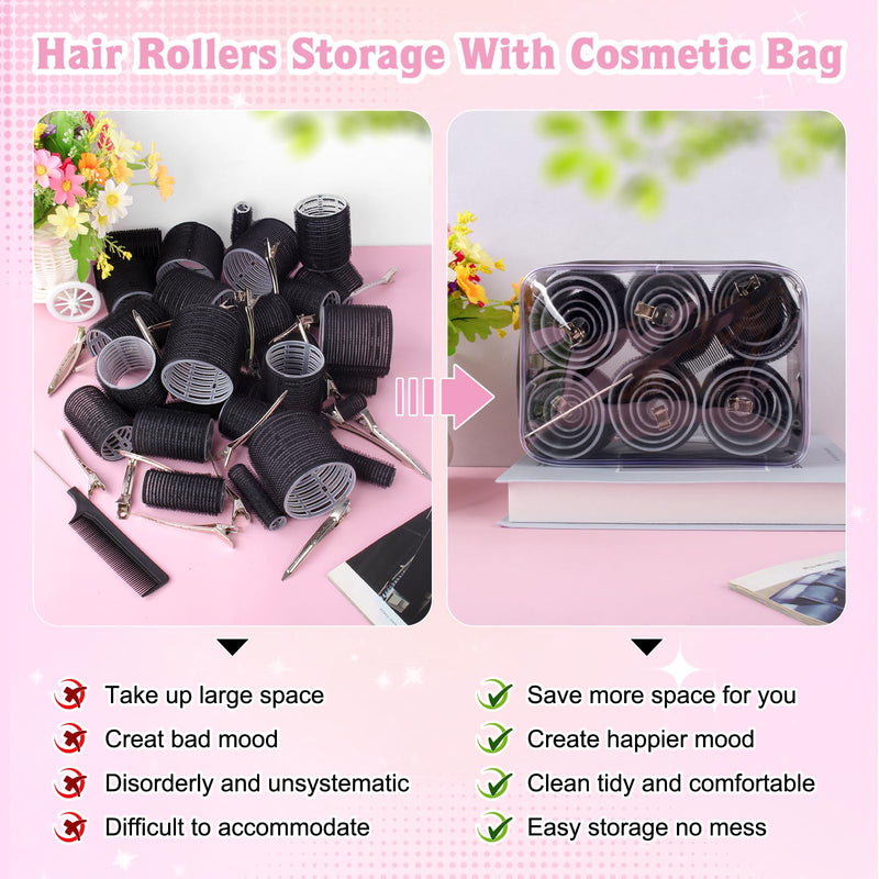 60 PCS Hair Rollers with Clips, Hair Curlers Rollers with 28 Metal Clips | 5 Sizes(60/48/36/25/15mm), Perfect for Long Medium Short Thick Hair (Black) 1 count (Pack of 1) Black