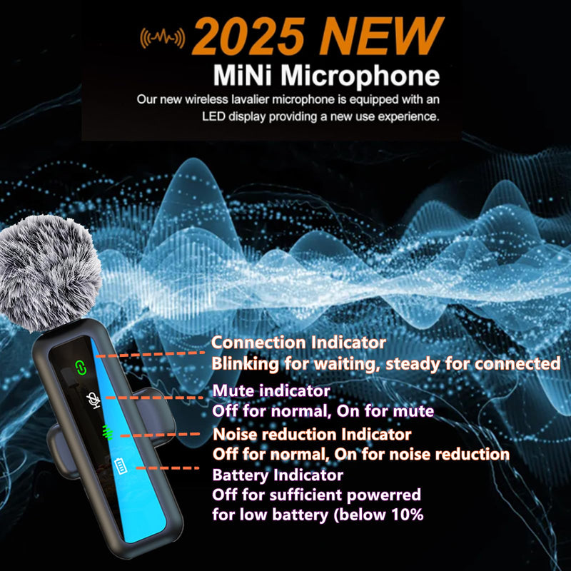 Wireless Lavalier Microphone for iPhone - iPad, Android Phone Computer, Mini Microphone for Live Streaming, Video Recording, Outdoor or Indoor Interviews, YouTube, TikTok, Vlog (Black) black