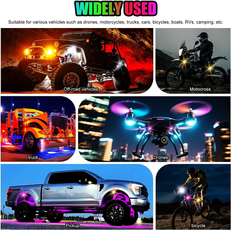 Wireless LED Lights for Car, Wireless Rock Lights with 8 Colors 10 Modes,Led Strobe Warning Light, Motorcycles, Boats, Camping, Bikes, Drones，Design in USA(6pcs Black) 6pcs Black