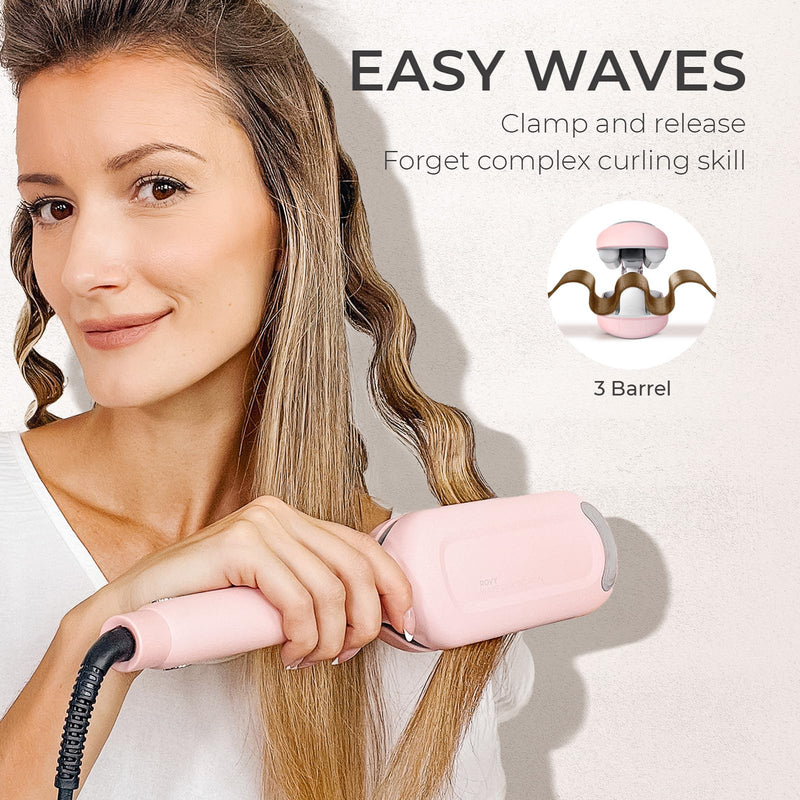 TYMO ROVY Hair Waver Crimper - Hair Curler, Deep Waver Curling Iron, Ionic Curling Wand with Ceramic Tourmaline Barrel for Women, Anti-Scald, Quick & Easy, Dual Voltage, Pink 32mm