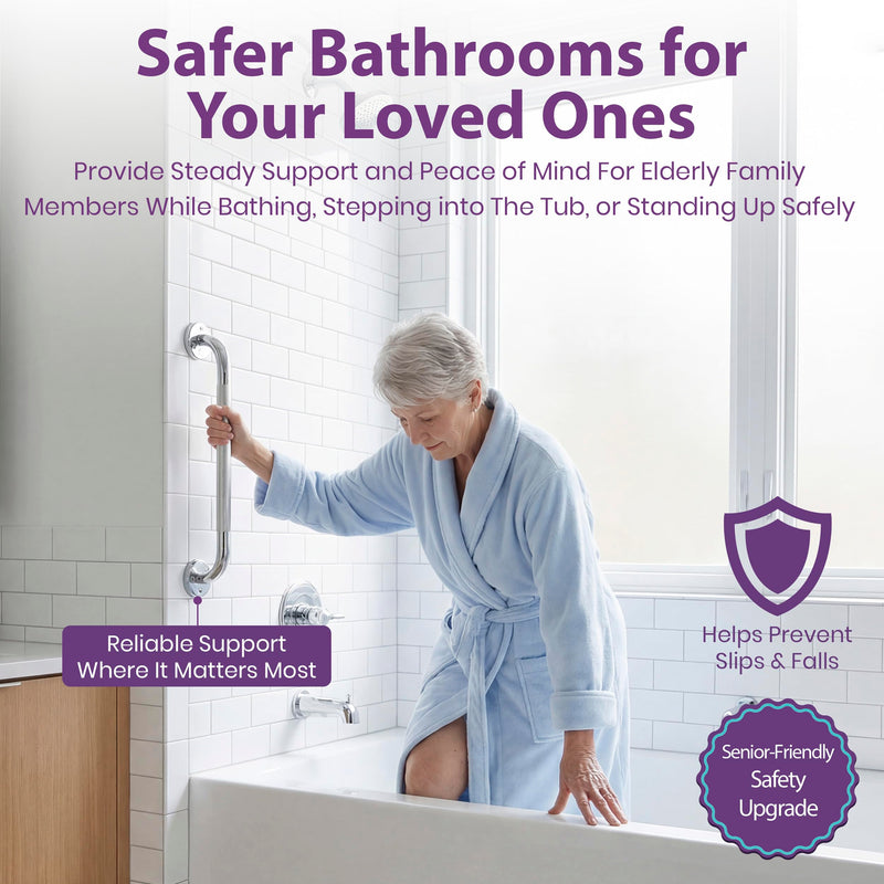 18 Inch Grab Bars for Bathtubs and Showers - Chrome Knurled Bathroom Safety Rail Handle - Non Slip Textured Grip Handicap Grab Bar for Seniors, 250 lbs Weight Support Capacity 18"