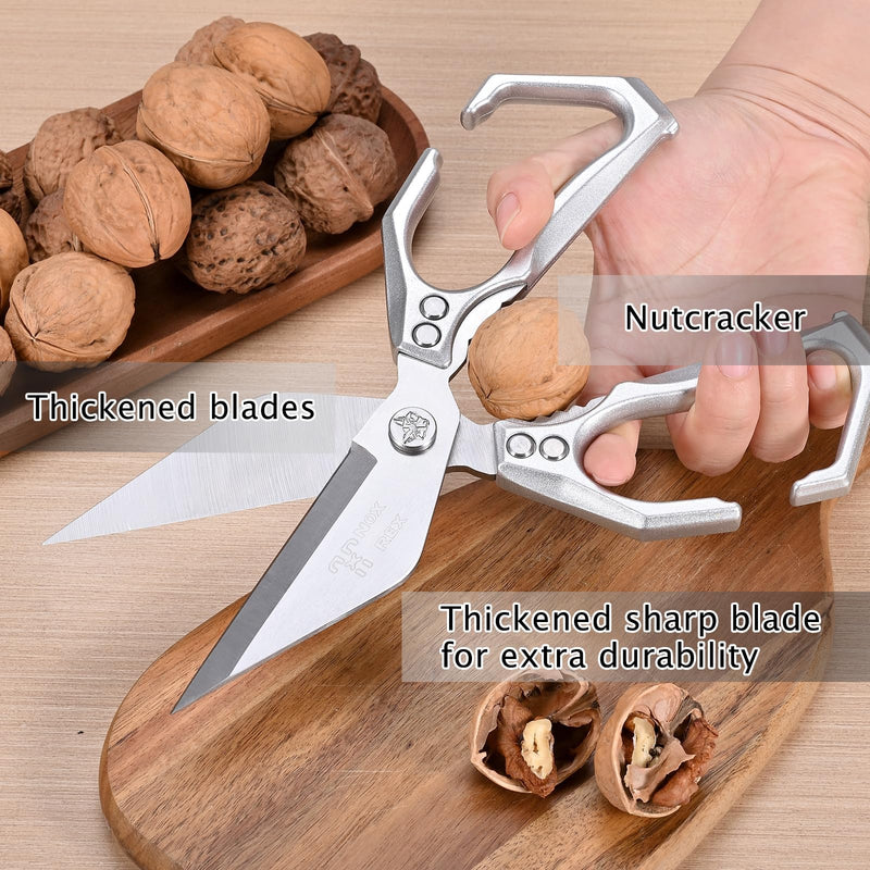 Kitchen Shears,Poultry Scissors,Stainless Steel Heavy Duty Scissors,Universal metal handles for both left and right hands,dishwasher safe shears sharp for Meat/food/Home/courtyards(Silver) Modern
