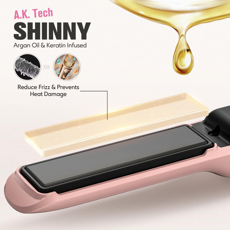 Terviiix Portable Cordless Hair Straighteners, Mini Flat Iron for Travel, 190°C-220°C, Rechargeable Mini Hair Straighteners & Curler 2 in 1 with Argan Oil Infused, 4500mAh Battery, 40s Fast Heat Up