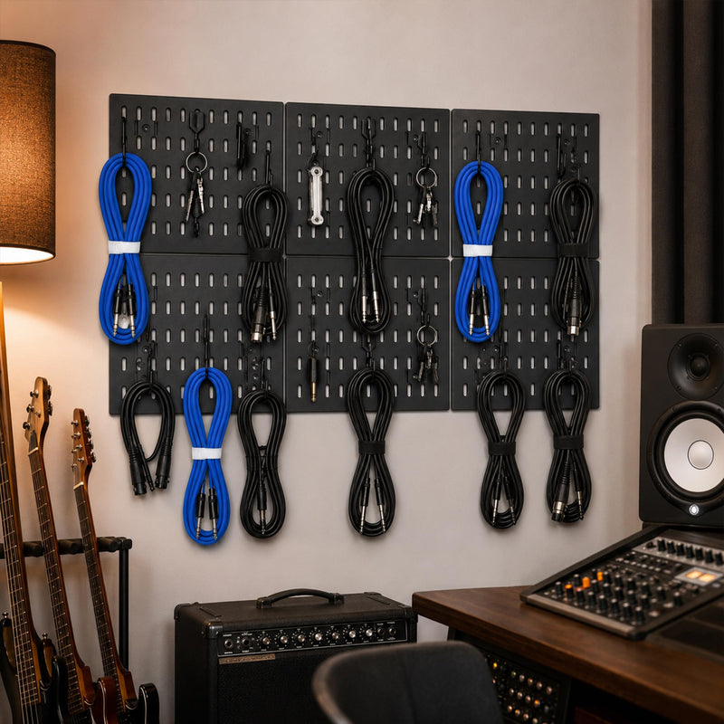 Musiin Modular Guitar Cable Organizer Panel with Removable Hooks Cable Storage Rack for Audio Cables XLR Wire Cords Studio Desk Organization Rack(Black)