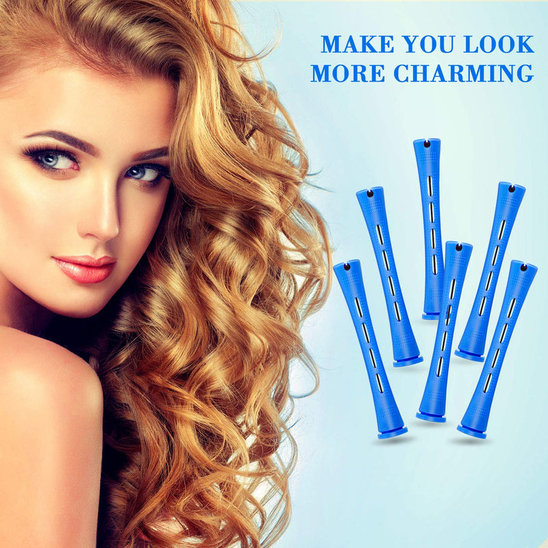  [AUSTRALIA] - WILLBOND 48 Blue Plastic Cold Wave Rods, 0.35 Inch/1 cm Hair Perm Rods Curlers with Steel Rat Tail Comb 1 count (Pack of 1)