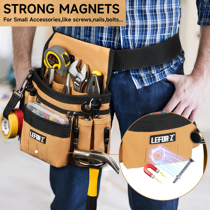 Tool Belt,Magnetic Tool Pouch,14-Pockets Tool Belts for Men,Detachable & Adjustable Tool Pouch belt for Electrician,Carpenter,Construction,Work Apron,Utility Belt,Black-Brown Black&brown