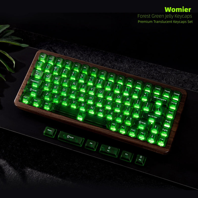 Womier Green Jelly Keycaps, Clear Shine Through Keycaps Feel Forest | Custom Keyboard Caps Set 60 65 75 100 Percent for Cherry MX Mechanical Keyboards, MDA Profile 1-Forest Green