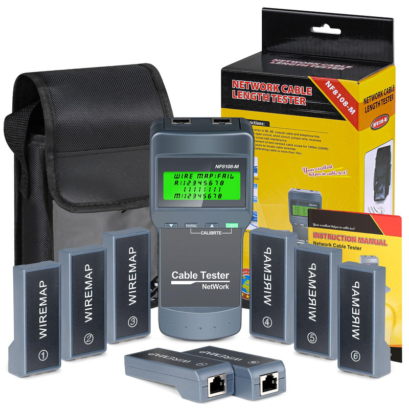Network Cable Tester, Wire Fault Finder for Cat5, Cat6, 5e, 6e, Locate The Breakage Point, Length Measurement, Continuity Checking with 8 Remote Units