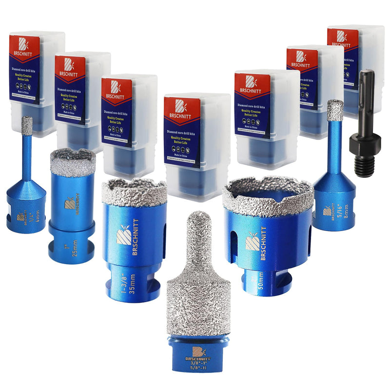 Diamond Core Drill Bit Set - 6/8/25/35/50mm Diamond Hole Saw & for Porcelain Tile Ceramic Marble Granite Drilling 10-25mm Diamond Finger bit with 5/8-11 Thread&Adapter 7 Kit5