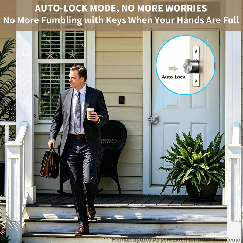Fingerprint Door Lock, Self-Learning Biometric Smart Door Knob | Smart Lock for Bedroom, Home, Office & Apartment, 4 Modes, APP Control, 2 Keys, 50 User Fingerprints, Stainless Steel Nickel Nickel Finish