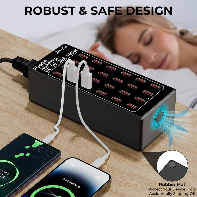 USB Charging Station, 100W/20A 24 Port Desktop Multiple Device Charger Station, Multi Ports Fast Phone Charging Station Organizer, Suitable for School Mall Shop Hotel
