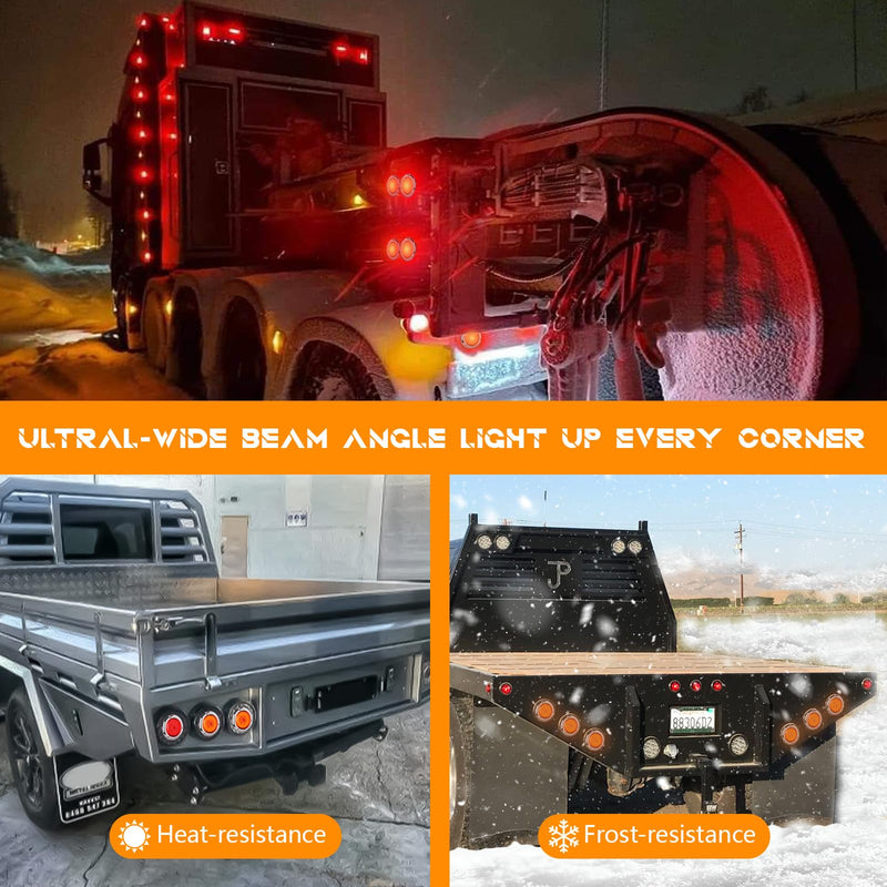 NEW SUN 8-Pack Premium 2.5 Inch Round LED Marker Lights, IP67 Waterproof, Halo & Neon Design, Stainless Chrome Bezel, Flange Mount for Utility Trailer, Camper, Truck, Pick-up, Boats, Red & Amber 4 Pcs Amber 4 Pcs Red