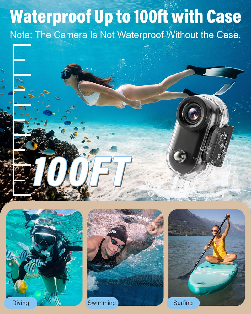Mini Body Camera 4K, Thumb Action Camera with 123° wide-angle Lens, Wearable Cam with 360° Rotatable Clip, Portable Pov Cam Magnetic Mount for Chest/Vlogging/Bike, Wi-Fi, APP, Waterproof(No SD Card)