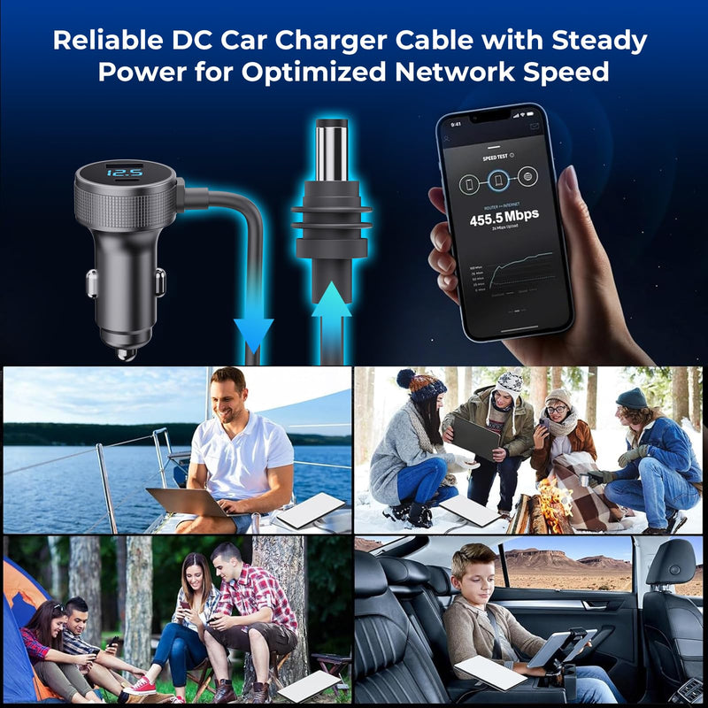 Starlink Mini Cable, 3 in 1 Starlink Mini Car Charger DC Power Cable+ Cigarette Lighter Adapter 12V-48V with Digital Display, Durable USB C PD 40W and USB A 35W Ports for Trucks and Cars (10FT) 10FT