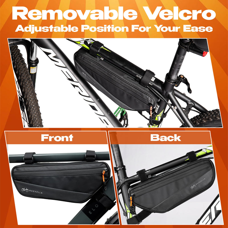 1.8L Bike Bicycle Frame Storage Bag with Tire pump & Bike Repair Kit – Waterproof Triangle Cycling Pouch with Pockets for Wallet, Phone, Tools, Keys for Adult Bikes, Mountain Bike, MTB Bike Frame Bag With Tool Set